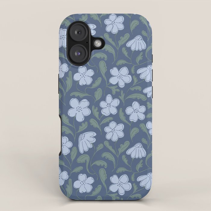 Moody Botanical Blooms on Slate Blue iPhone Case Gallery Image 1