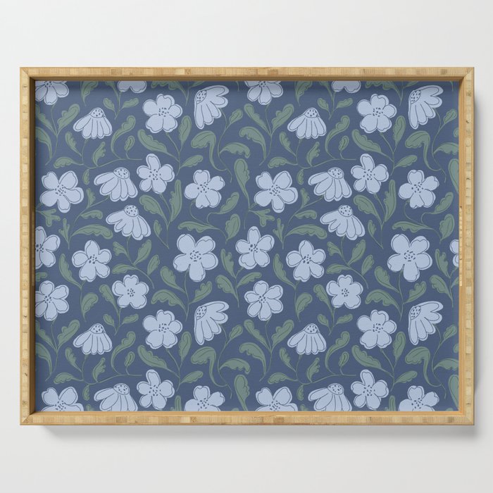 Moody Botanical Blooms on Slate Blue Serving Tray Gallery Image 1