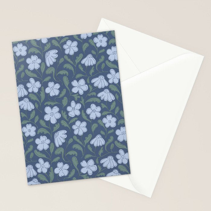 Moody Botanical Blooms on Slate Blue Stationery Card Gallery Image 2