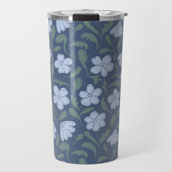 Moody Botanical Blooms on Slate Blue Travel Mug Gallery Image 1