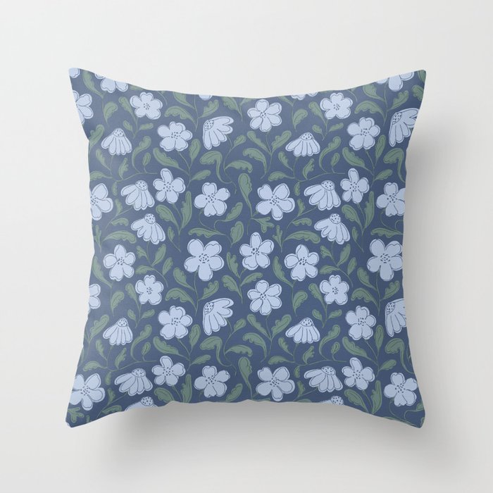 Moody Botanical Blooms on Slate Blue Throw Pillow Gallery Image 6