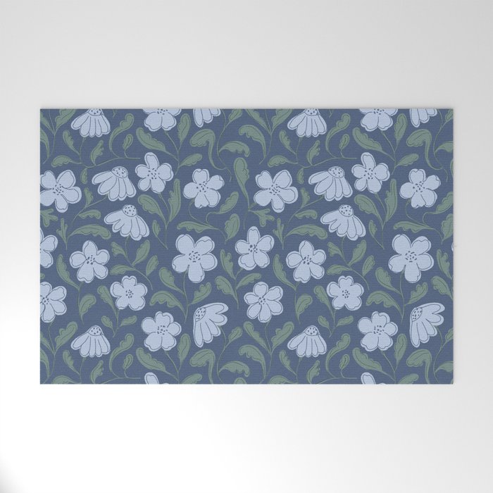 Moody Botanical Blooms on Slate Blue Welcome Mat Gallery Image 1