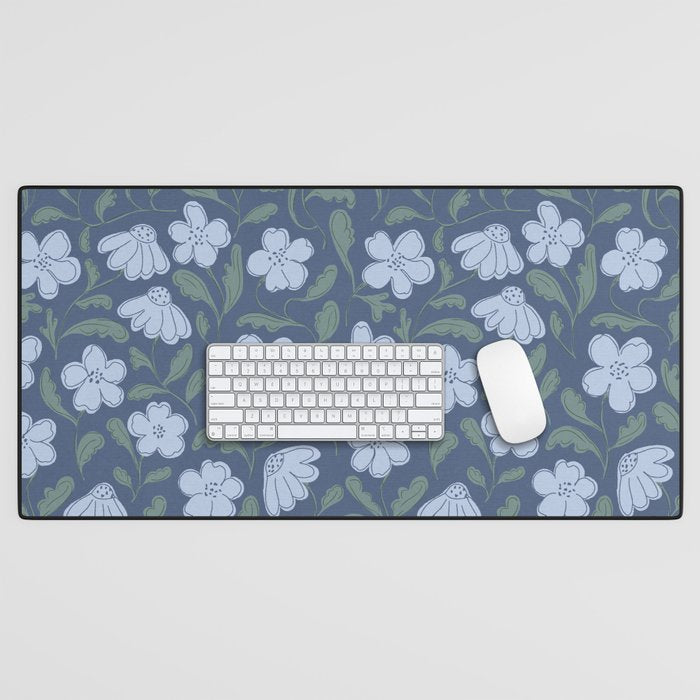 Moody Botanical Blooms on Slate Blue Desk Mat Gallery Image 1