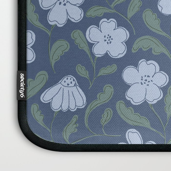 Moody Botanical Blooms on Slate Blue Laptop Sleeve Gallery Image 3