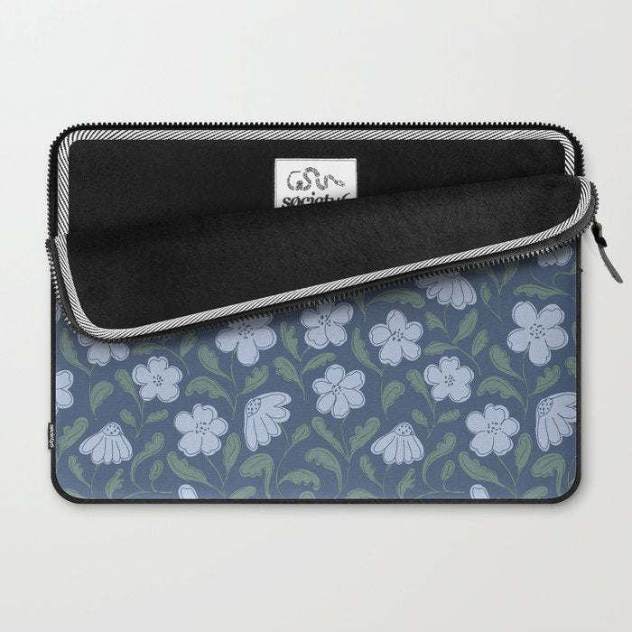 Moody Botanical Blooms on Slate Blue Laptop Sleeve Gallery Image 2
