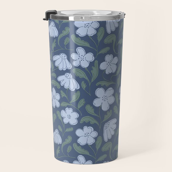 Moody Botanical Blooms on Slate Blue Travel Mug Gallery Image 3