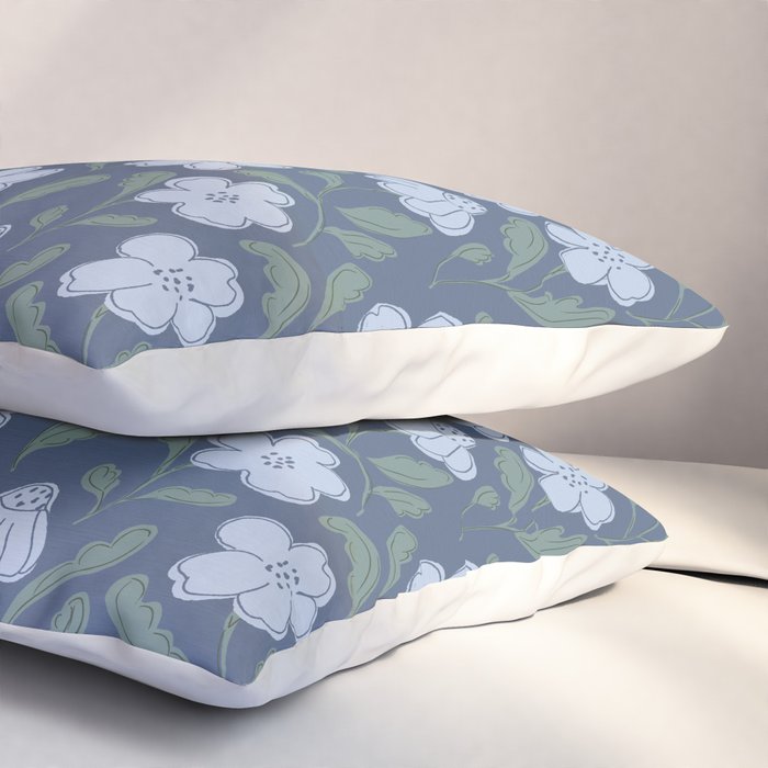 Moody Botanical Blooms on Slate Blue Pillow Sham Gallery Image 3
