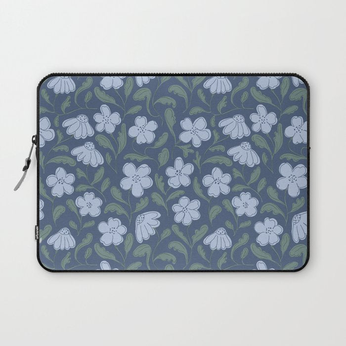 Moody Botanical Blooms on Slate Blue Laptop Sleeve Gallery Image 1