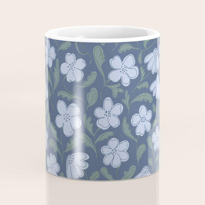 Moody Botanical Blooms on Slate Blue Coffee Mug Gallery Image 4