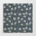 Moody Botanical Blooms on Slate Blue Wood Wall Art Gallery Image 1