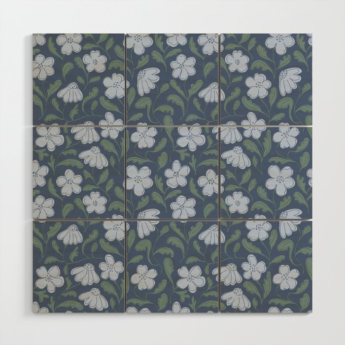 Moody Botanical Blooms on Slate Blue Wood Wall Art Gallery Image 1