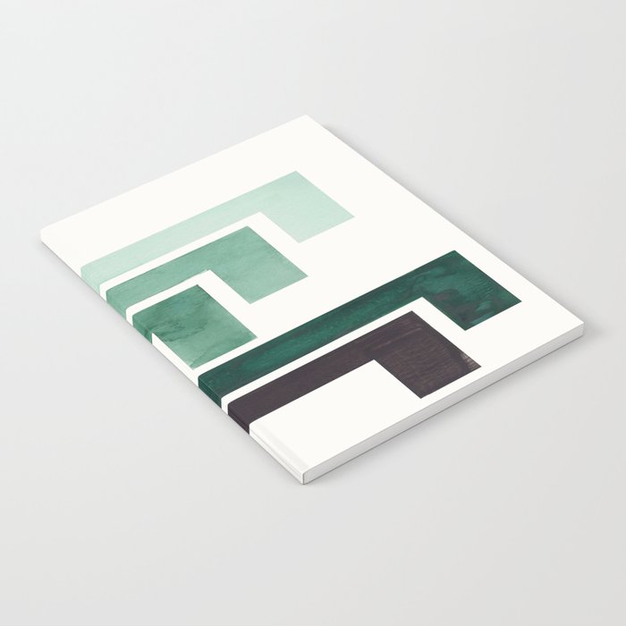 Deep Green Pattern Mid-century Modern Simple Geometric Pattern Watercolor Minimalist Art Squares Notebook Gallery Image 1