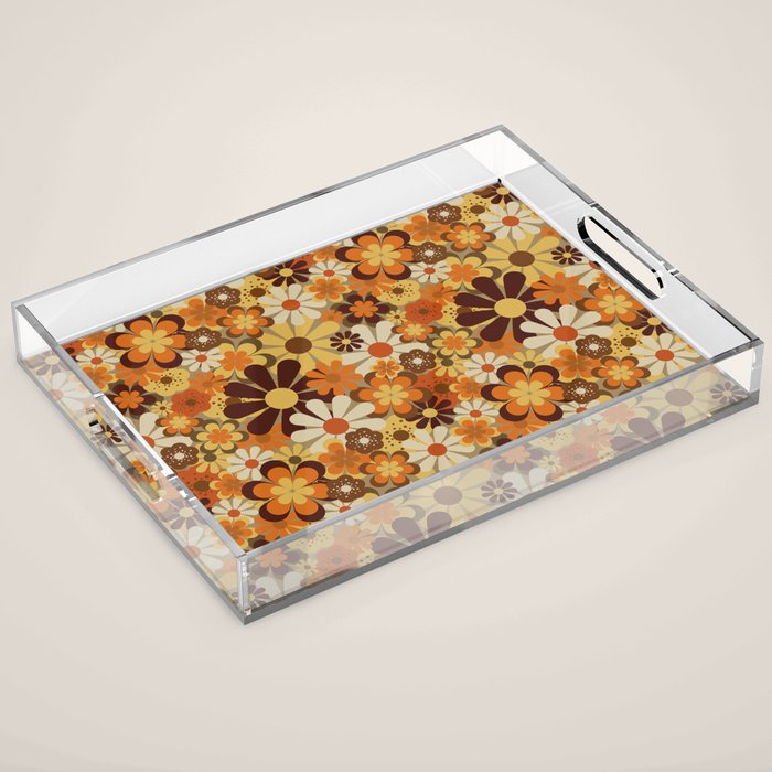 70's Floral Prints, Retro Art Acrylic Tray Gallery Image 1