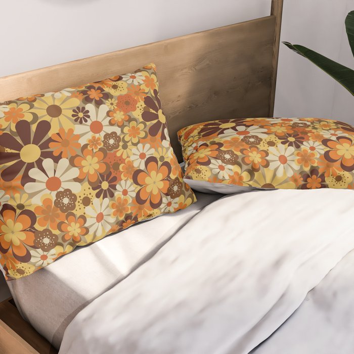 70's Floral Prints, Retro Art Pillow Sham Gallery Image 2