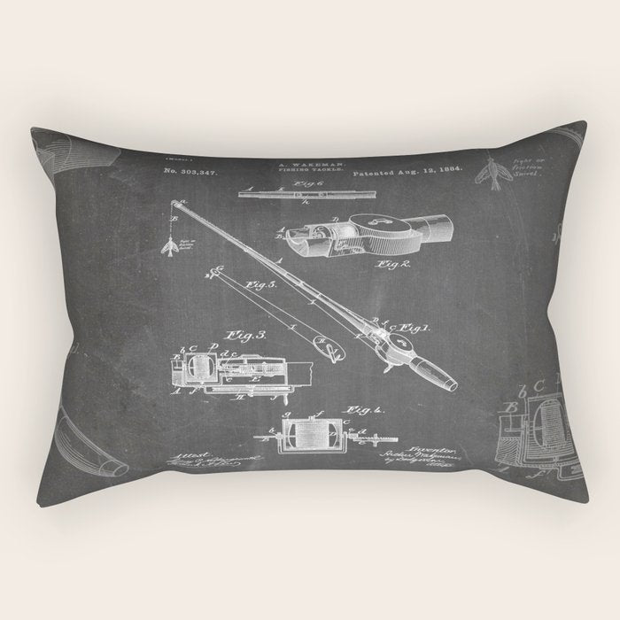 Fishing Rod Patent - Fishing Art - Black Chalkboard Rectangular Pillow Gallery Image 1