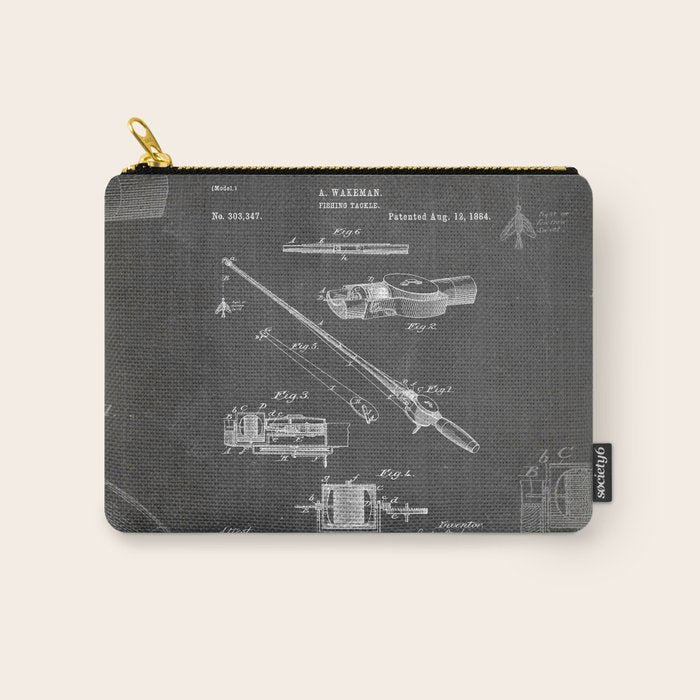 Fishing Rod Patent - Fishing Art - Black Chalkboard Carry All Pouch Gallery Image 1