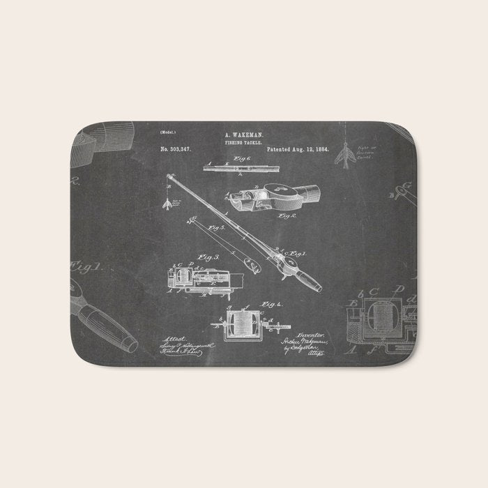Fishing Rod Patent - Fishing Art - Black Chalkboard Bath Mat Gallery Image 1