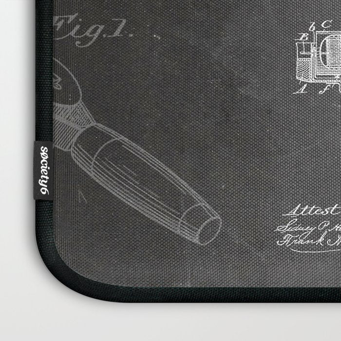 Fishing Rod Patent - Fishing Art - Black Chalkboard Laptop Sleeve Gallery Image 3