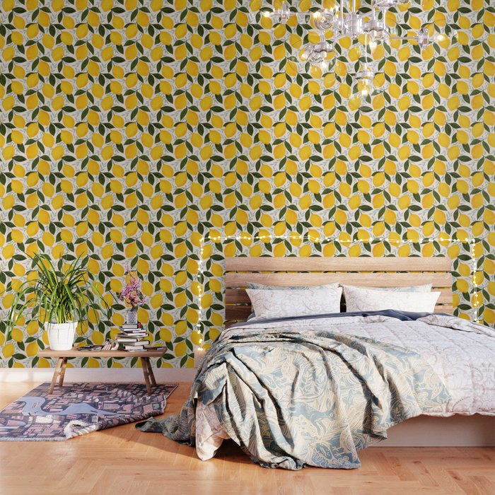 Mediterranean Summer Lemons Pattern Wallpaper Gallery Image 3