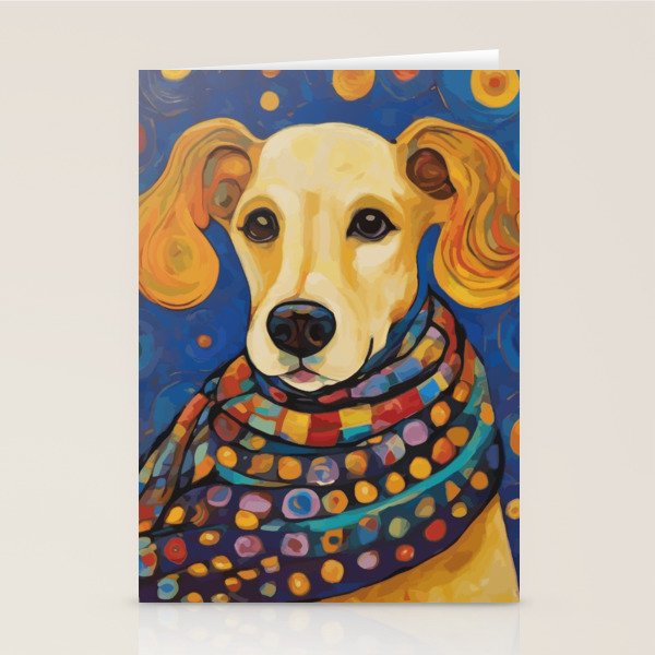 Gustav Klimt Style Dog in a Starry Night Landscape  Stationery Card Gallery Image 1