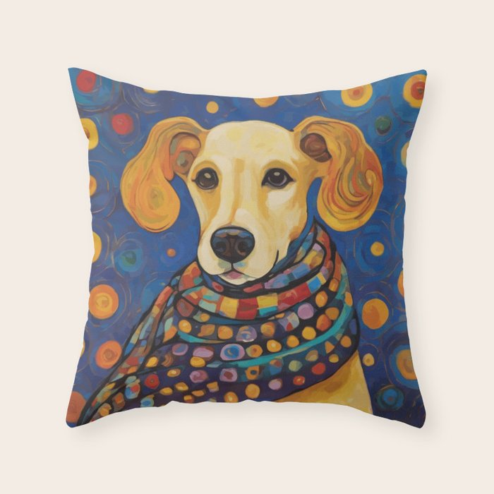 Gustav Klimt Style Dog in a Starry Night Landscape  Throw Pillow Gallery Image 6