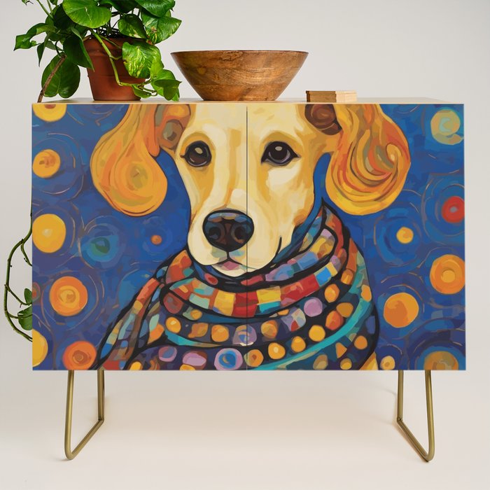 Gustav Klimt Style Dog in a Starry Night Landscape  Credenza Gallery Image 1