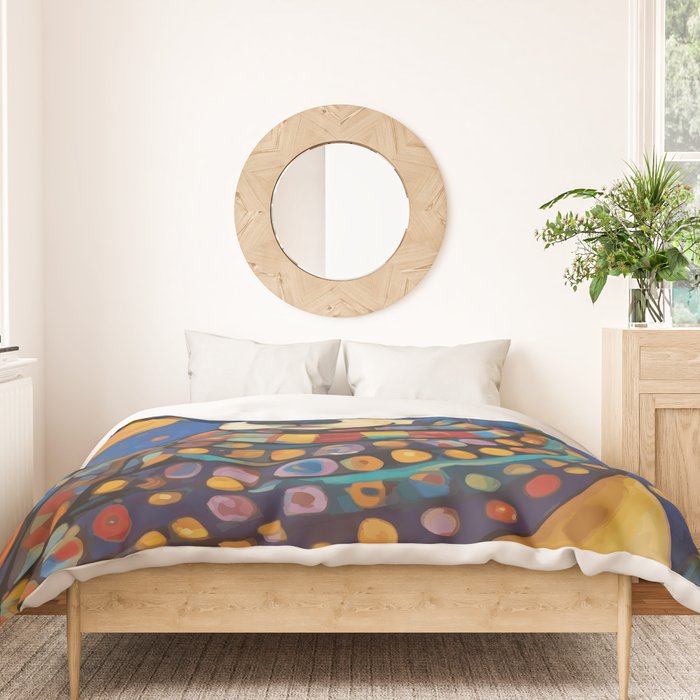 Gustav Klimt Style Dog in a Starry Night Landscape  Duvet Cover Gallery Image 3