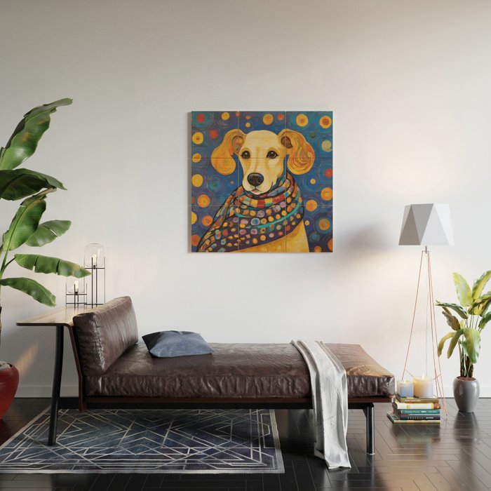 Gustav Klimt Style Dog in a Starry Night Landscape  Wood Wall Art Gallery Image 2