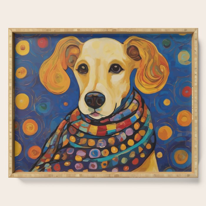 Gustav Klimt Style Dog in a Starry Night Landscape  Serving Tray Gallery Image 1