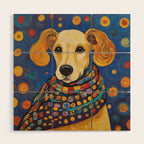 Gustav Klimt Style Dog in a Starry Night Landscape  Wood Wall Art Gallery Image 1
