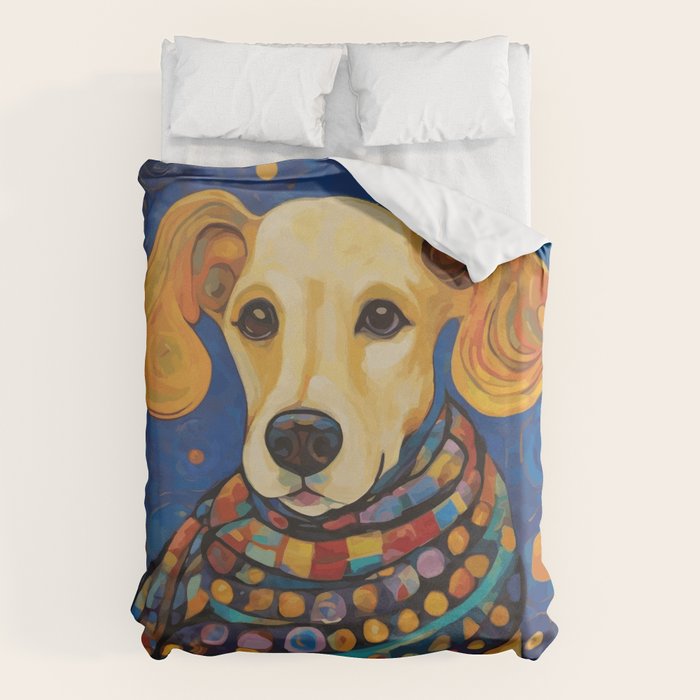 Gustav Klimt Style Dog in a Starry Night Landscape  Duvet Cover Gallery Image 6