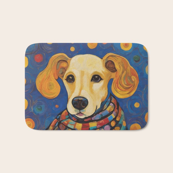 Gustav Klimt Style Dog in a Starry Night Landscape  Bath Mat Gallery Image 1