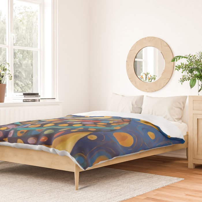 Gustav Klimt Style Dog in a Starry Night Landscape  Duvet Cover Gallery Image 2