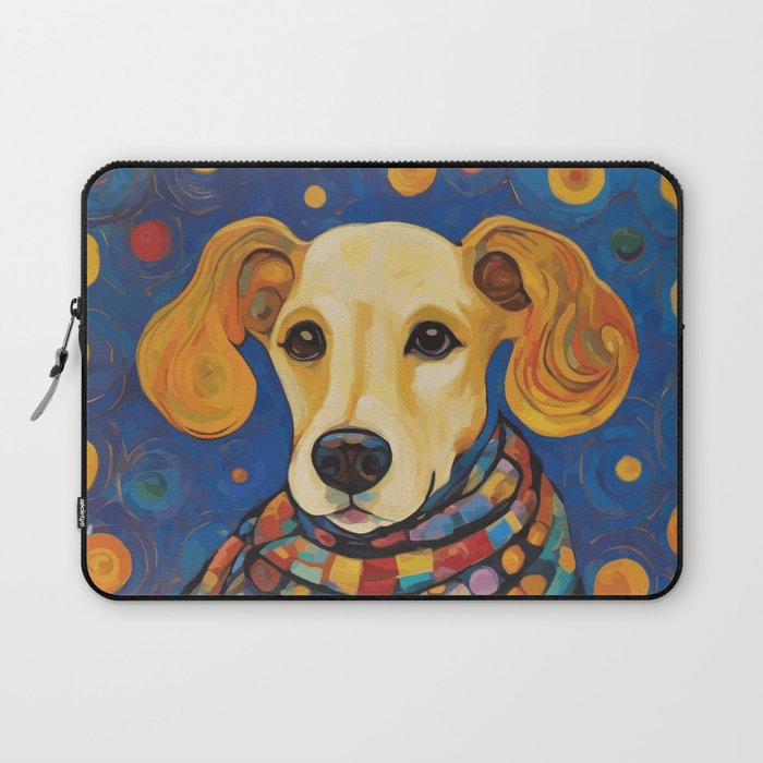 Gustav Klimt Style Dog in a Starry Night Landscape  Laptop Sleeve Gallery Image 1