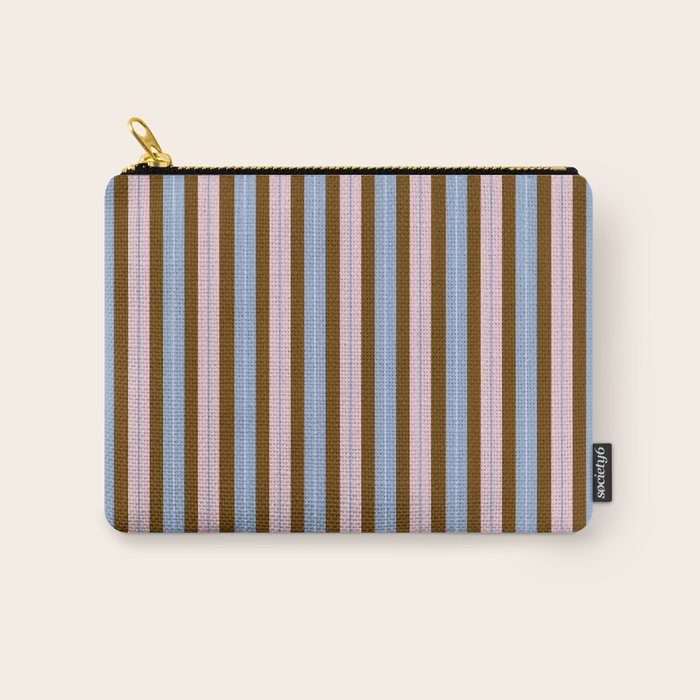Vertical Stripes Double Stripe Pattern in Pastel Blue Pink Brown Carry All Pouch Gallery Image 1