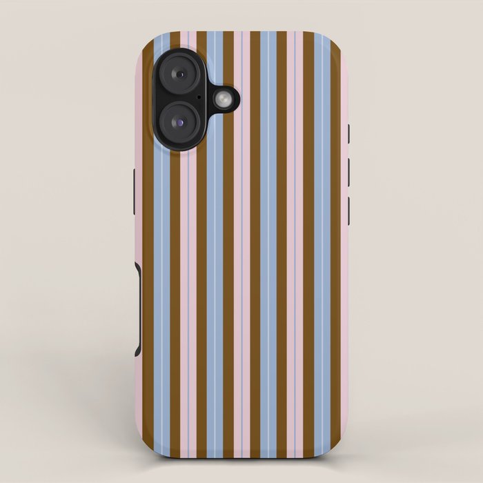 Vertical Stripes Double Stripe Pattern in Pastel Blue Pink Brown iPhone Case Gallery Image 1