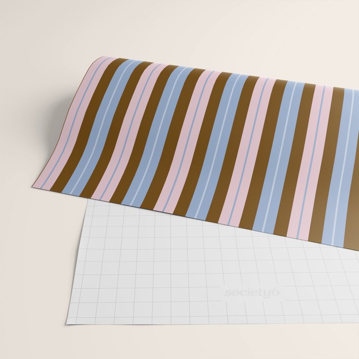 Vertical Stripes Double Stripe Pattern in Pastel Blue Pink Brown Wrapping Paper Gallery Image 2