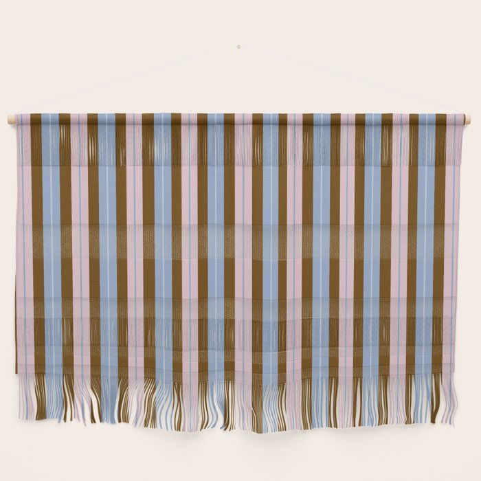 Vertical Stripes Double Stripe Pattern in Pastel Blue Pink Brown Wall Hanging Gallery Image 1