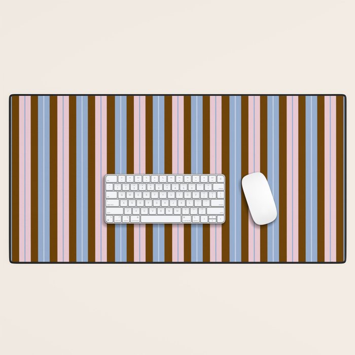 Vertical Stripes Double Stripe Pattern in Pastel Blue Pink Brown Desk Mat Gallery Image 1