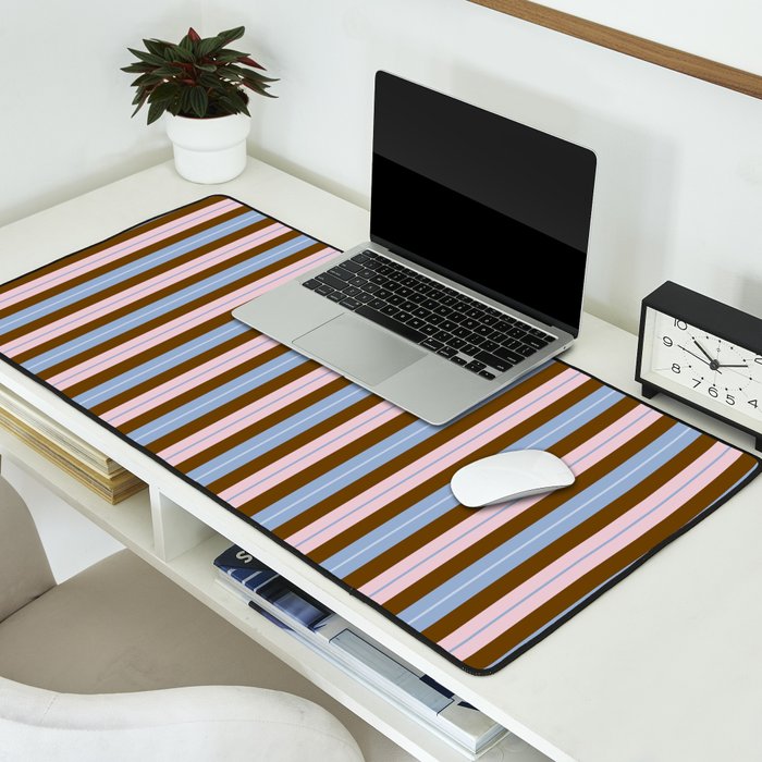Vertical Stripes Double Stripe Pattern in Pastel Blue Pink Brown Desk Mat Gallery Image 2