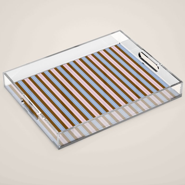 Vertical Stripes Double Stripe Pattern in Pastel Blue Pink Brown Acrylic Tray Gallery Image 1