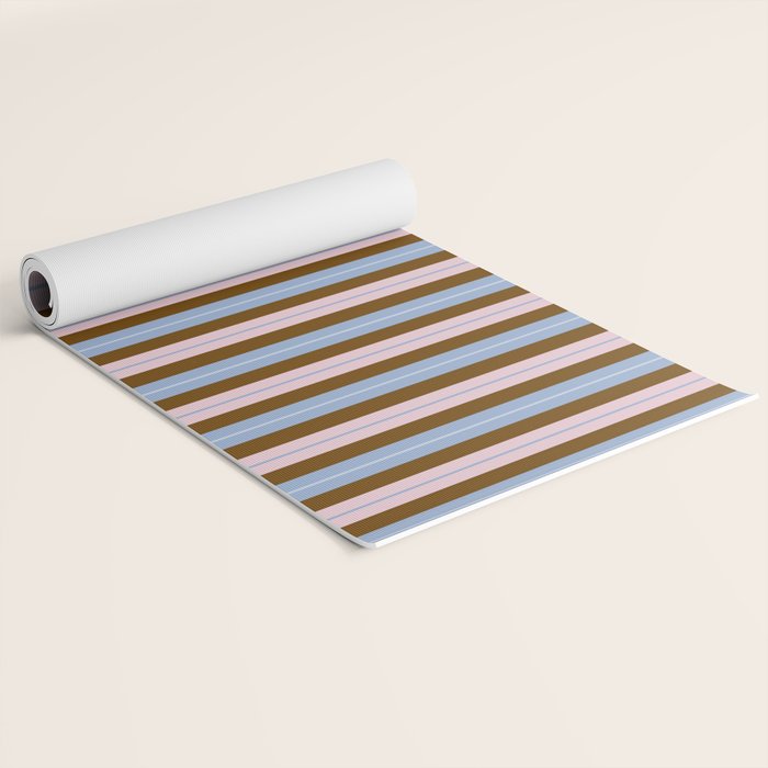 Vertical Stripes Double Stripe Pattern in Pastel Blue Pink Brown Yoga Mat Gallery Image 2