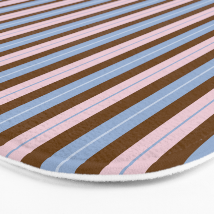 Vertical Stripes Double Stripe Pattern in Pastel Blue Pink Brown Bath Mat Gallery Image 3