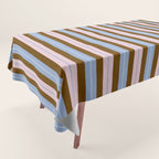Vertical Stripes Double Stripe Pattern in Pastel Blue Pink Brown Tablecloth Gallery Image 1