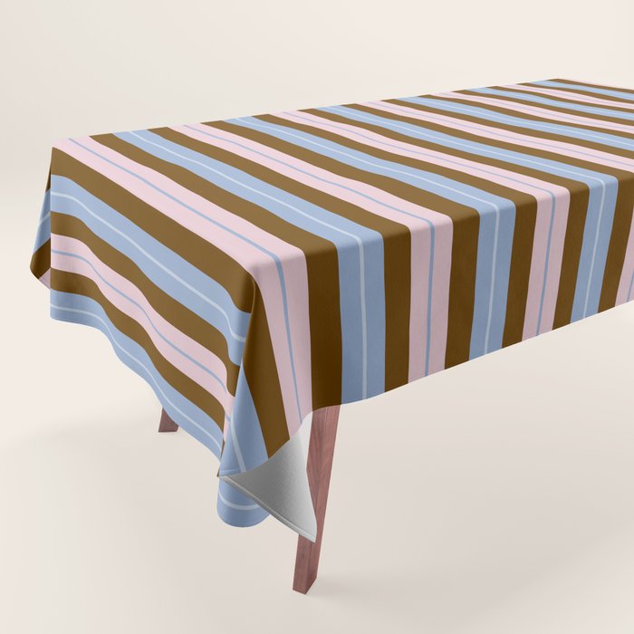 Vertical Stripes Double Stripe Pattern in Pastel Blue Pink Brown Tablecloth Gallery Image 1