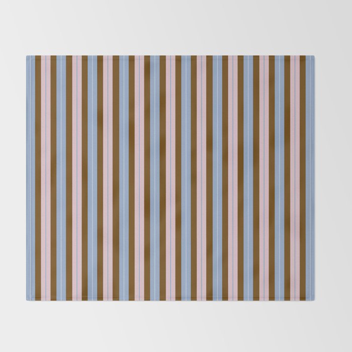 Vertical Stripes Double Stripe Pattern in Pastel Blue Pink Brown Throw Blanket Gallery Image 2