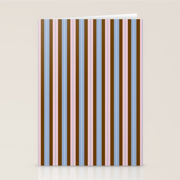 Vertical Stripes Double Stripe Pattern in Pastel Blue Pink Brown Stationery Card Gallery Image 1