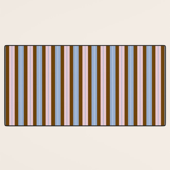 Vertical Stripes Double Stripe Pattern in Pastel Blue Pink Brown Desk Mat Gallery Image 3