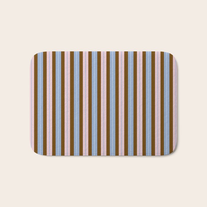 Vertical Stripes Double Stripe Pattern in Pastel Blue Pink Brown Bath Mat Gallery Image 1