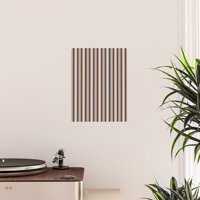Vertical Stripes Double Stripe Pattern in Pastel Blue Pink Brown Poster Gallery Image 2